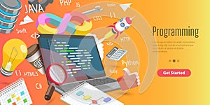 3D Vector Conceptual Illustration of Software Development, Programming Languages Learning