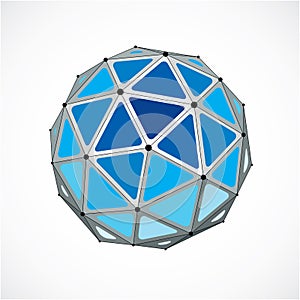 3d vector digital wireframe spherical object made using triangular facets. Geometric polygonal structure created with lines mesh.