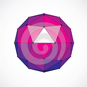 3d vector digital wireframe spherical object made using triangular facets. Geometric polygonal structure created with lines mesh.