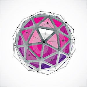 3d vector digital wireframe spherical object made using triangular facets. Geometric polygonal structure created with lines mesh.
