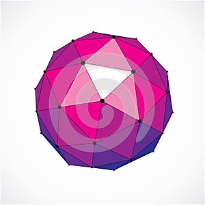 3d vector digital wireframe spherical object made using triangular facets. Geometric polygonal structure created with lines mesh.