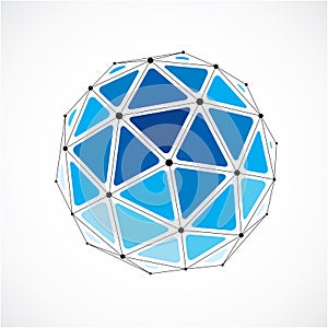 3d vector digital wireframe spherical object made using triangular facets. Geometric polygonal structure created with lines mesh.