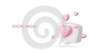 3d vector icon message dialog button with heart. Realistic Elements for design. Isolated object on white background