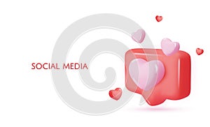 3d vector icon message dialog button with heart. Realistic Elements for design. Isolated object on white background
