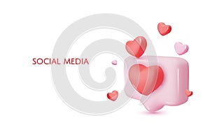 3d vector icon message dialog button with heart. Realistic Elements for design. Isolated object on white background