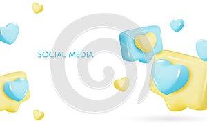 3d vector icon message dialog button with heart. Realistic Elements for design. Isolated object on white background