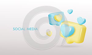 3d vector icon message dialog button with heart. Realistic Elements for design. Isolated object on white background