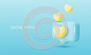 3d vector icon message dialog button with heart. Realistic Elements for design. Isolated object on white background
