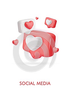 3d vector icon message dialog button with heart. Realistic Elements for design. Isolated object on white background