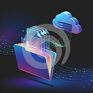 Blue Gradient Folder Cloud Data Transfer Files Documents
