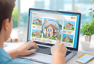 Real Estate Concept - 3D Vector Illustration of Online Property Search and Analysis photo