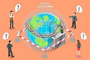 3D Vector Isometric Concept of Global Lockdown. photo