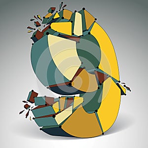 3d vector low poly number 9 with black connected lines and dots, geometric wireframe colorful font with fragments. Perspective sh