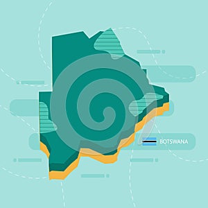3d vector map of Botswana with name and flag of country