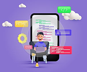 3d vector realistic mobile website programming coding web development influencer style vector design