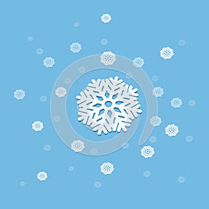 3D vector snowflake explosion abstract illustration isolated on blue background.