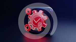 3d vector update icon with glass morphism effect, featuring floating gears symbolizing system updates