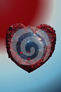 3d View of red heart in space with stars in the background photo