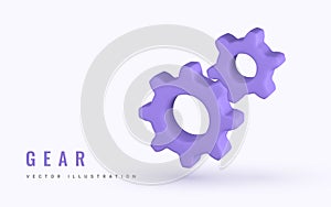 3D violet gear, setting symbol. Gear symbol of workflow concept. Vector illustration