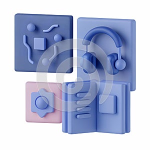 3D virtual learning icon, headset and AR book