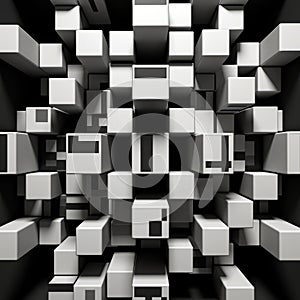 Intricate Voxel Art: A Stunning Moire Of Black And White Cubes photo