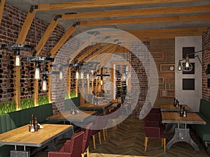 3D visualization of a bakery interior design