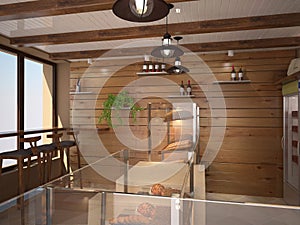 3D visualization of a bakery interior design