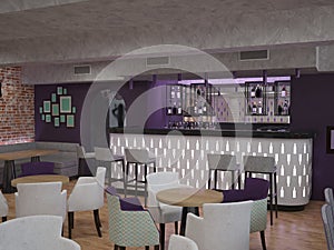 3D visualization of a bar interior design