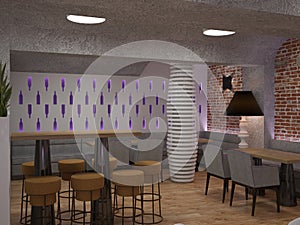 3D visualization of a bar interior design