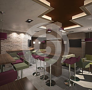 3D visualization of a bar interior design