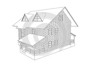 3d visualization of the cottage. Line drawing