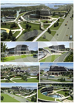 3D visualization of the eco building with bionic form and energy-efficient technologies. photo