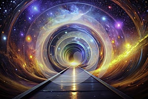 A 3D Visualization of an EinsteinRosen Bridge Exploring the Intricate Cosmic Tunnel and the Potential for Interstellar photo