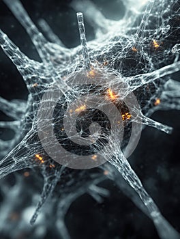Detailed 3D visualization of virus structure featuring capsid, spikes, and glowing RNA strands in molecular detail photo