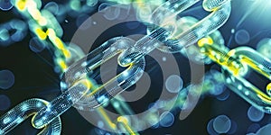 Digital Blockchain Chain Links with Binary Code, Representing Blockchain Technology