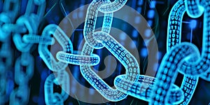 Digital Blockchain Chain Links with Binary Code, Representing Blockchain Technology