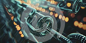Digital Blockchain Chain Links with Binary Code, Representing Blockchain Technology