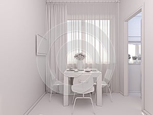 3D visualization of interior designkitchen in a studio apartment