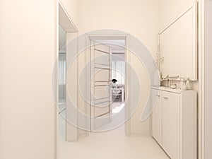 3D visualization of interior designkitchen in a studio apartment