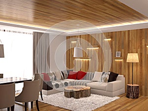 3D visualization of a living room interior design