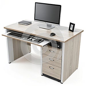 3D W Computer Desk icon isolated on transparent background