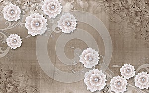 3D wallpaper design with florals for photomural background photo