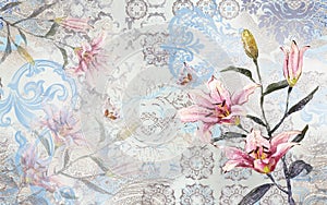 3d wallpaper textere,vintage floral damask background photo