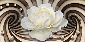 3d wallpaper, white rose and pearls on optical illusions background photo