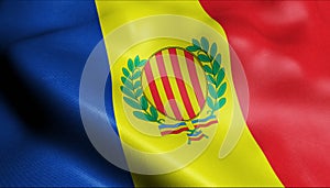 3D Waving Andorra City Flag of Sant Julia de Loria Closeup View photo