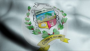 3D Waving Mejicanos Flag of El Salvador Closeup View photo