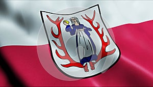 3D Waving Poland City Flag of Bialy Bor Closeup View photo