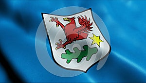 3D Waving Poland City Flag of Gryfino Closeup View photo
