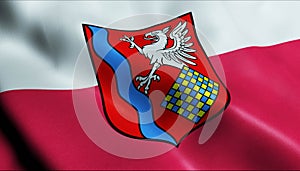 3D Waving Poland City Flag of Slawno Closeup View