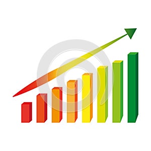 3d web banner with colored bars. Growth chart sign. Vector illustration.